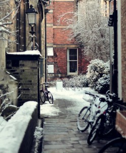 A snowy alley in Cambridge, brrr!
