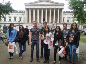 Students outside UCL on the University Advance trip